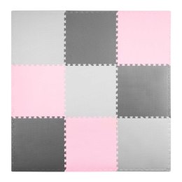 Mata piankowa puzzle 180x180cm 9 szt szaro różowa